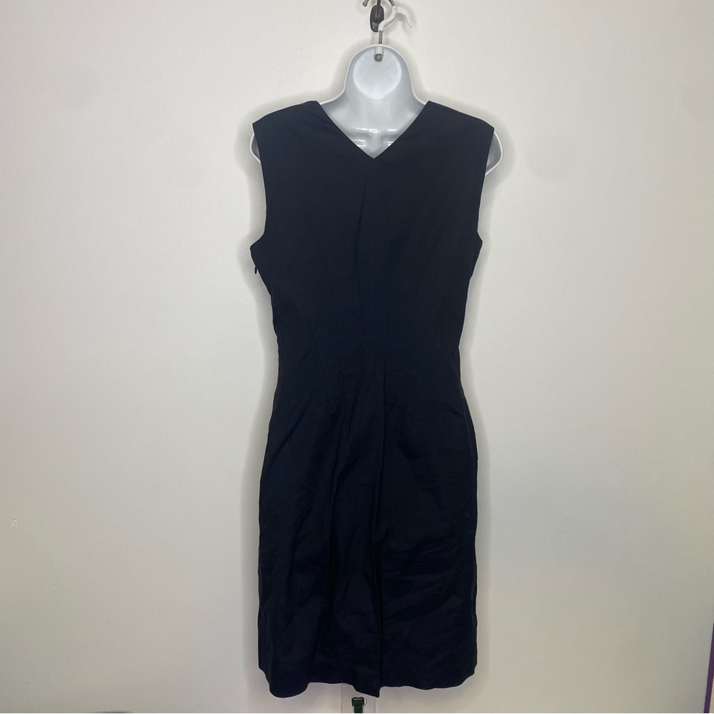 PIAZZA SEMPIONE Navy Silk V-Neck Knee-Length Dress Size 44it 8US - Picture 4 of 14